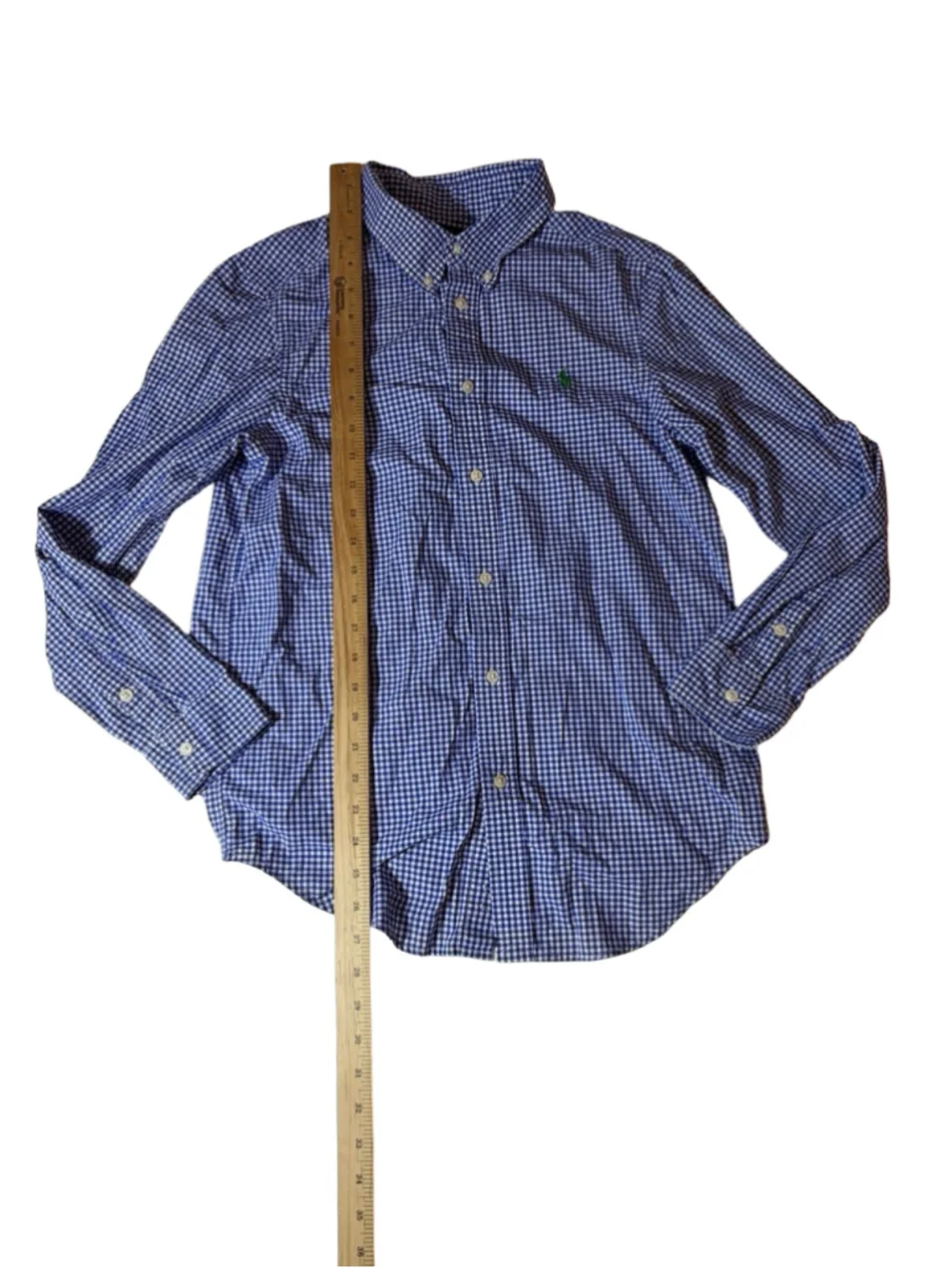 Ralph Lauren Kids L 14–16 Blue White Gingham Button Down Shirt Green Pony